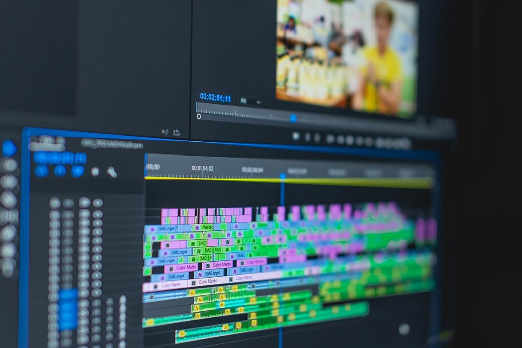 Closeup of video editing software timeline